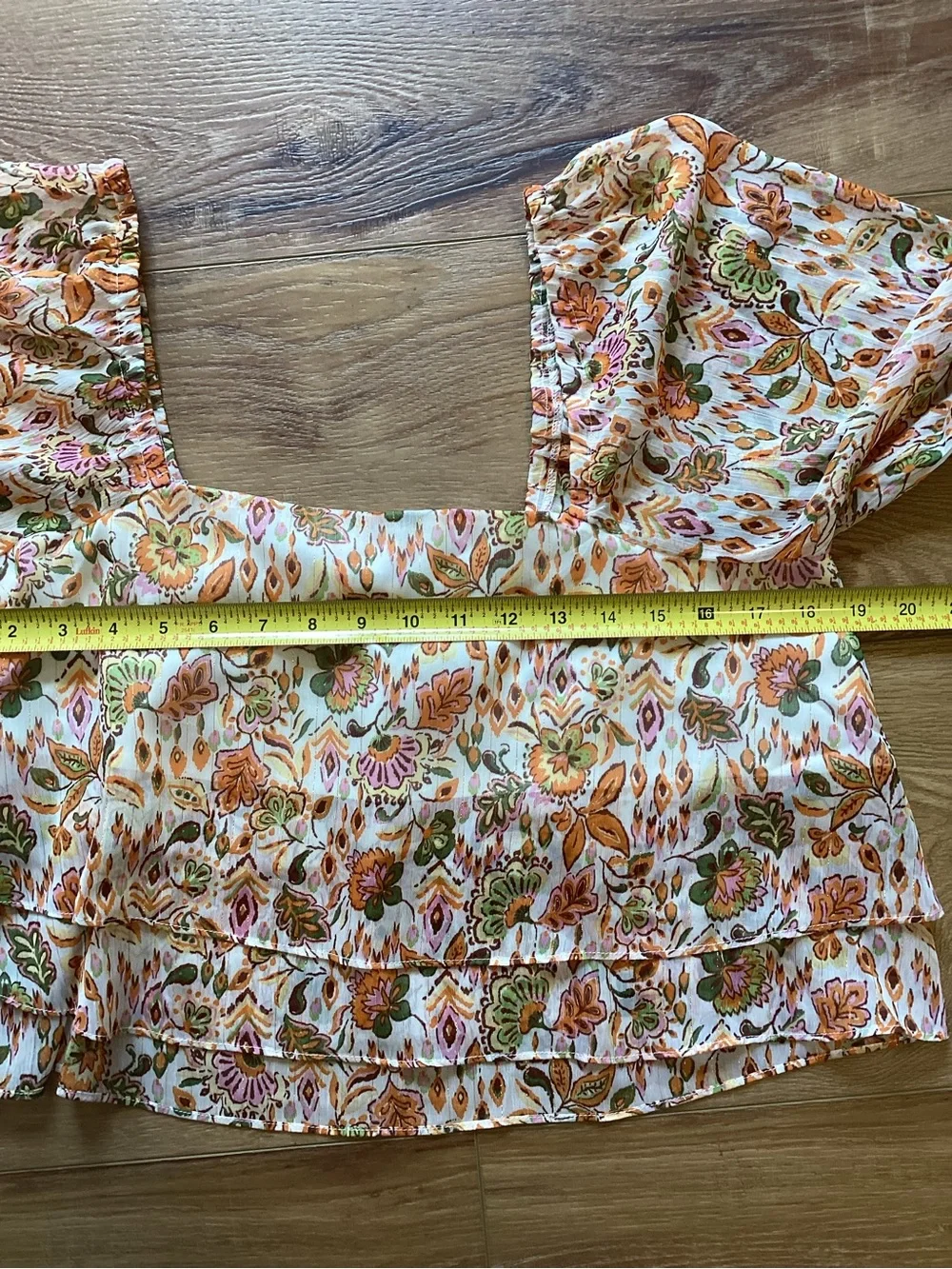 Pink Lily Orange‎ Floral Square-Neck Peasant Blouse